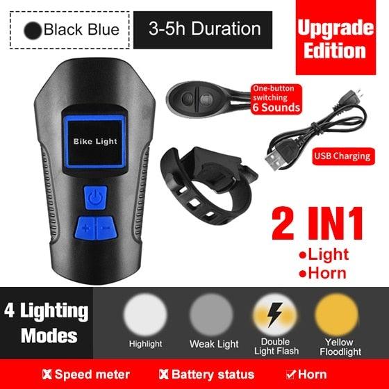 Smart Waterproof Bicycle Light USB Rechargeable Bike Front Light Flashlight With Bike Computer LCD Speedometer Waterproof Bicycles Light And Odometer Horn For Safe Cycling 4 Modes Fits For All Mountain Road Bikes