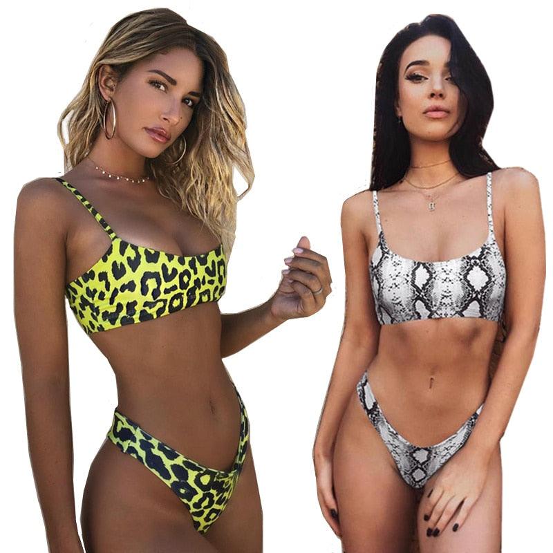 Snakeskin Bikini Women Swimwear Leopard Bikinis Swim Suit Push Up Swimsuit  Women's Bikini Scoop Neck Straps Cutout Crop Top with Cheeky Bottom Two Piece Swimsuits Female Beachwear Swimming Bikini Women