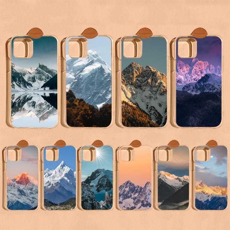 Snow Mountain Sunset Phone Case For iPhone 14 13 Pro Max Transparent Nature Landscape Painting Mountain Design Clear Case Soft Stylish Slim Thin Cute Raised Lips Anti-Scratch Protective Case