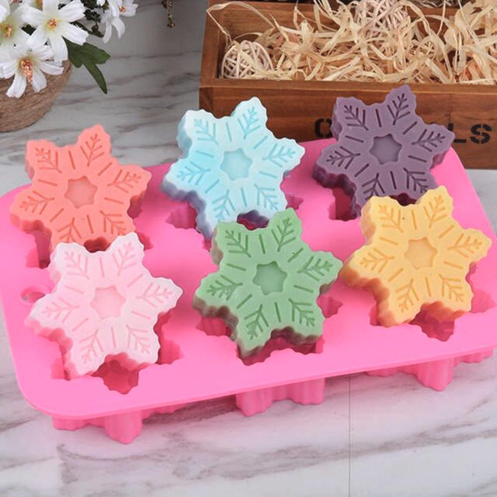 Snowflake Chocolate Mold Soap Silicone Ice Tray Cake  Christmas Mould 6 Cavities Baking Pastry Tools Silicone Snowflake Molds Cake Pans Cookie Trays Handmade Soap Making Mould