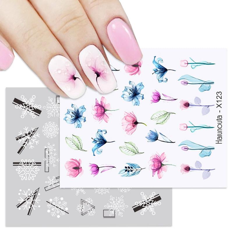 Snowflakes Nail Water Decals Christmas White Snow Transfer Sticker Decoration Slider Flower Leaf Manicuring Art Paper Tips Snowflake Bronzing Christmas Slider Nail Art 3D Decals Decoration Decals Snowflakes Elk Bear Christmas Xmas Stickers