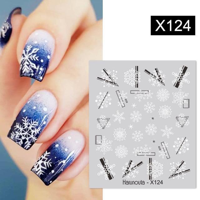 Snowflakes Nail Water Decals Christmas White Snow Transfer Sticker Decoration Slider Flower Leaf Manicuring Art Paper Tips Snowflake Bronzing Christmas Slider Nail Art 3D Decals Decoration Decals Snowflakes Elk Bear Christmas Xmas Stickers