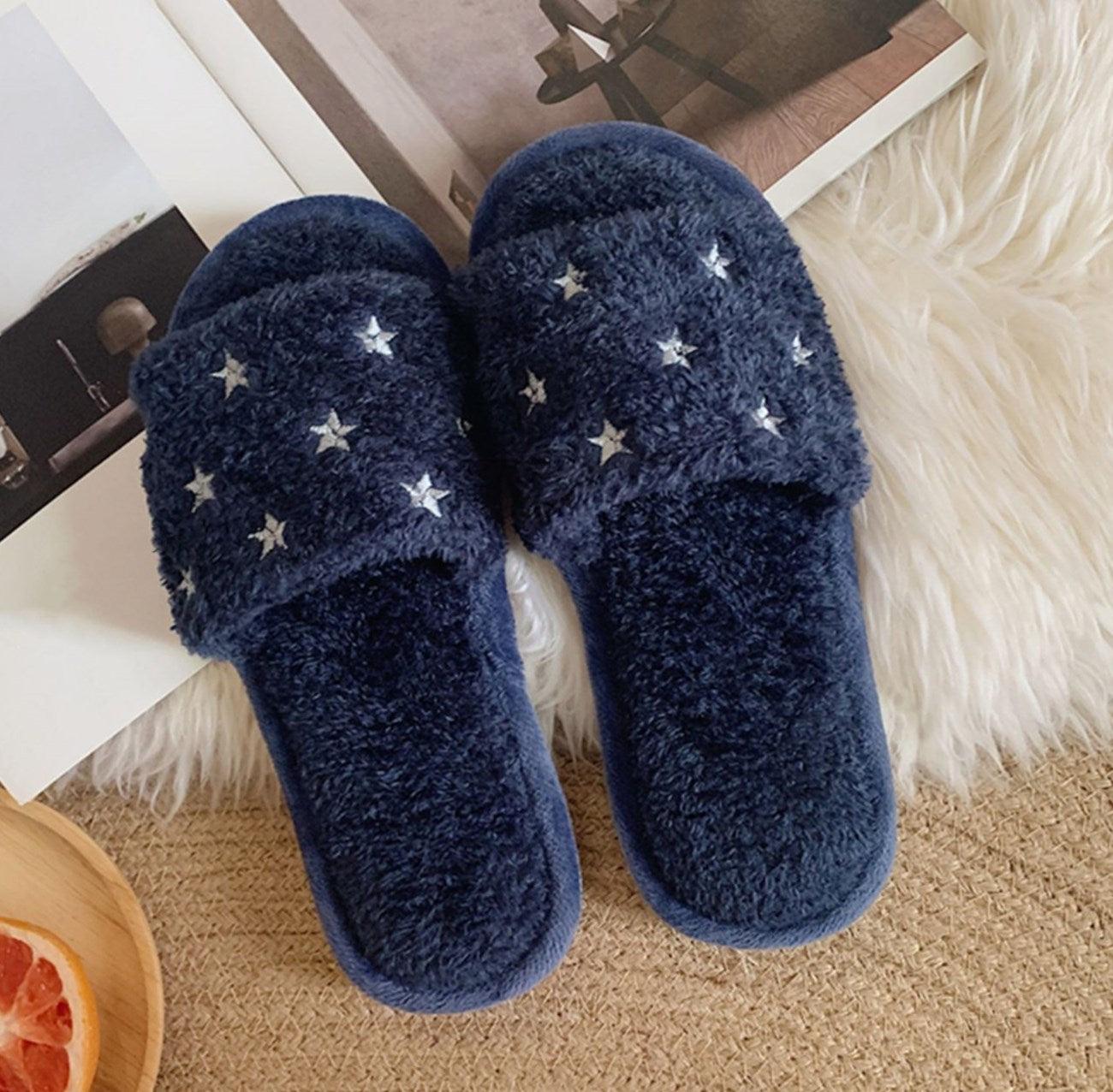 Soft Fur Home Slippers Warm Fluffy Plush Slippers Winter Cotton Slippers Fashionable Plush Shoes Fur Slippers Flip Flop Open Toe Cozy House Slippers