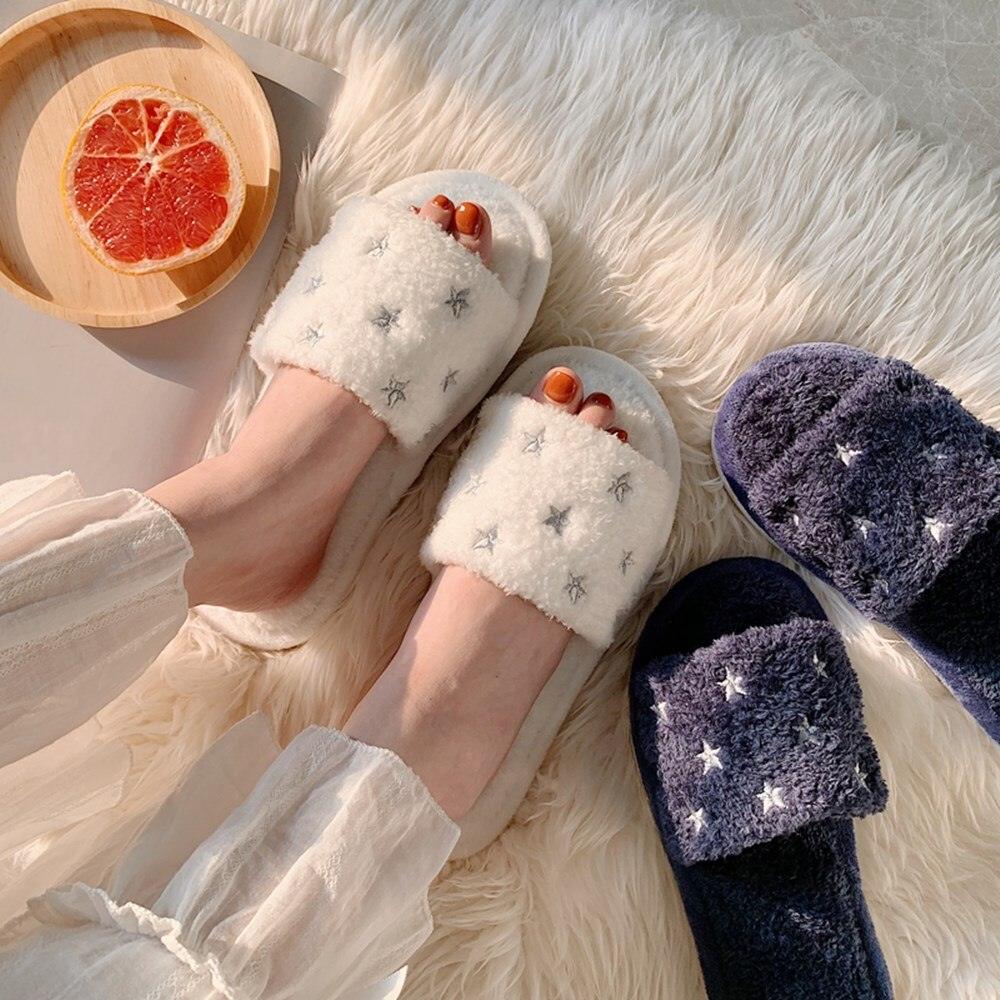 Soft Fur Home Slippers Warm Fluffy Plush Slippers Winter Cotton Slippers Fashionable Plush Shoes Fur Slippers Flip Flop Open Toe Cozy House Slippers