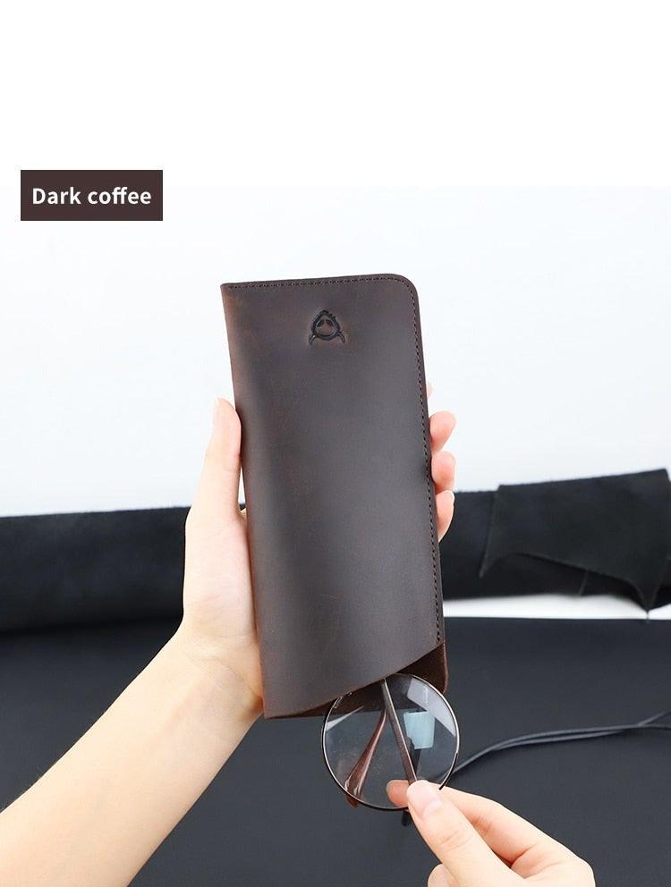 Soft Genuine Leather Reading Glasses Bag Handmade Eye Glasses Pouch Sunglasses Simple Eyewear Storage Bags Artificial Leather Slim Travel Sunglasses Case Holder