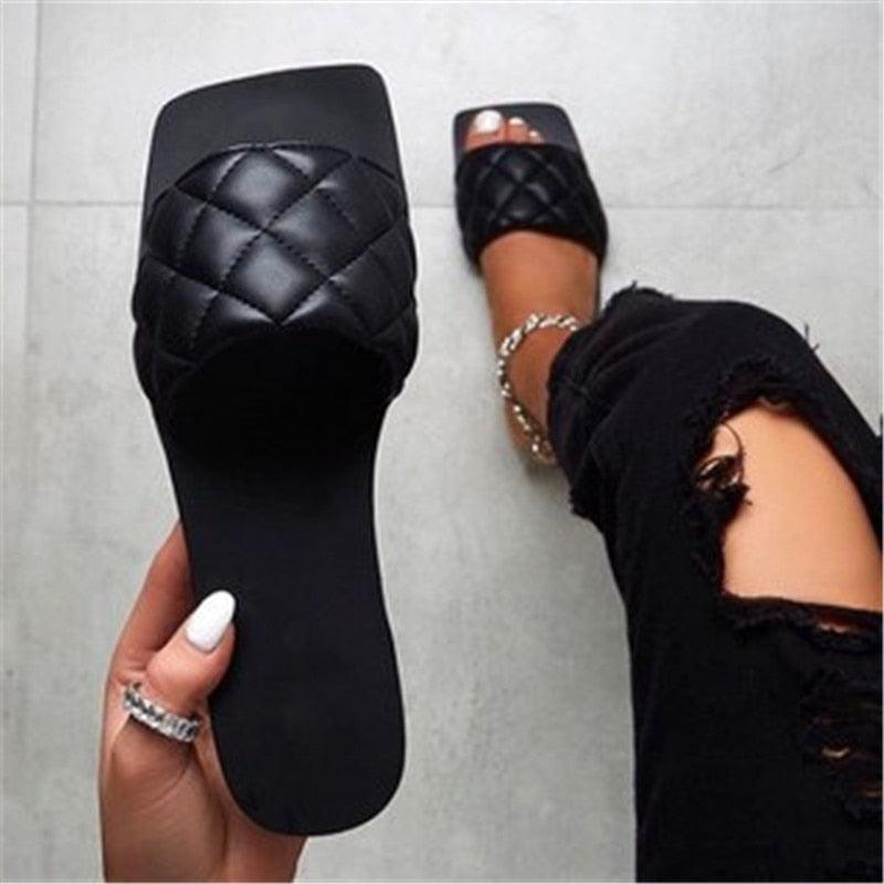 Soft Leather Woven Slippers Women Summer Flat Heels Beach Casual Slides Shoes Woman Outdoor Sandals Open Toe Slippers Summer Sandals For Women Flat Shoes Office Elegant Design Sandals