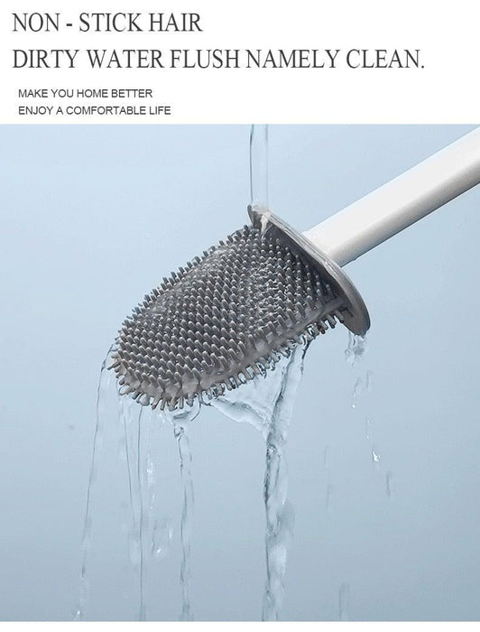 Soft Silicone Head Toilet Brush With Holder Black Wall-Mounted Detachable Handle Bathroom Cleaner Durable Accessories Silicone Toilet Brush Wall Mounting Toilet Brush No-Slip Long Handle Soft Silicone Bristle Toilet Corner Cleaner