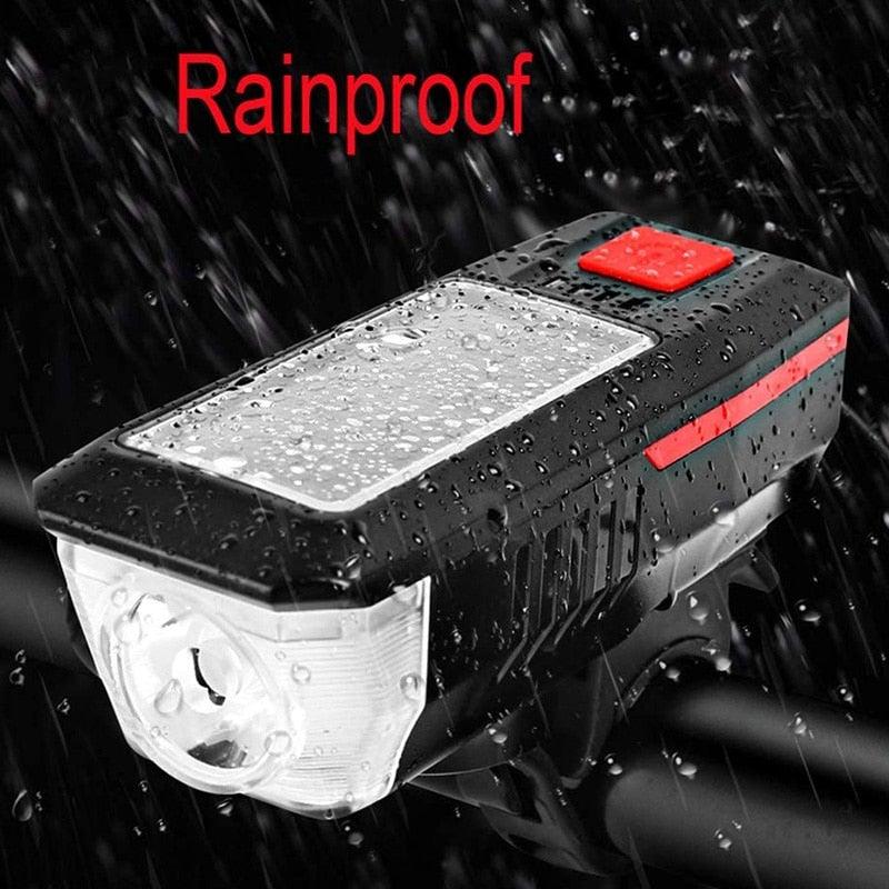 Solar Charging Bicycle Light LED Road Mountain Bike Front Light Waterproof Bicycle Bell Light Rechargeable Headlight Horn Solar Powered USB 3 Mode Bicycle Headlight Combinations Front Light And Bell For Cycling Riding