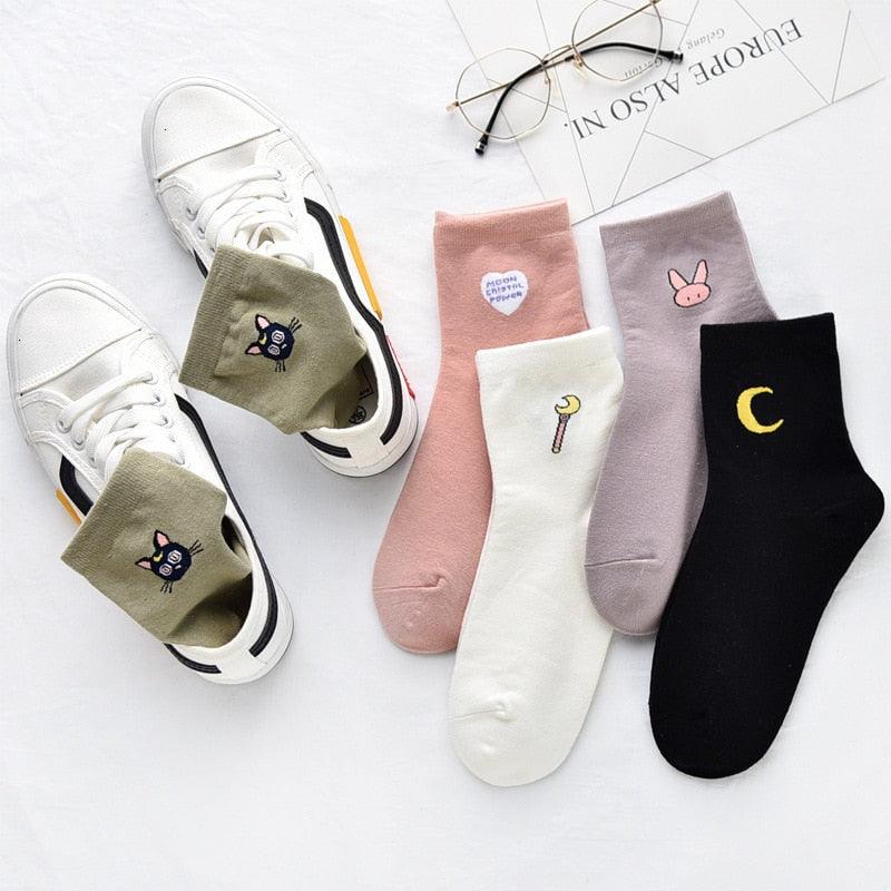 Solid Lovely Patterned Harajuku Socks Cotton Casual Cute Animal New Year Gift Socks For Female Sweat Absorption Breathable Socks For Men And Women