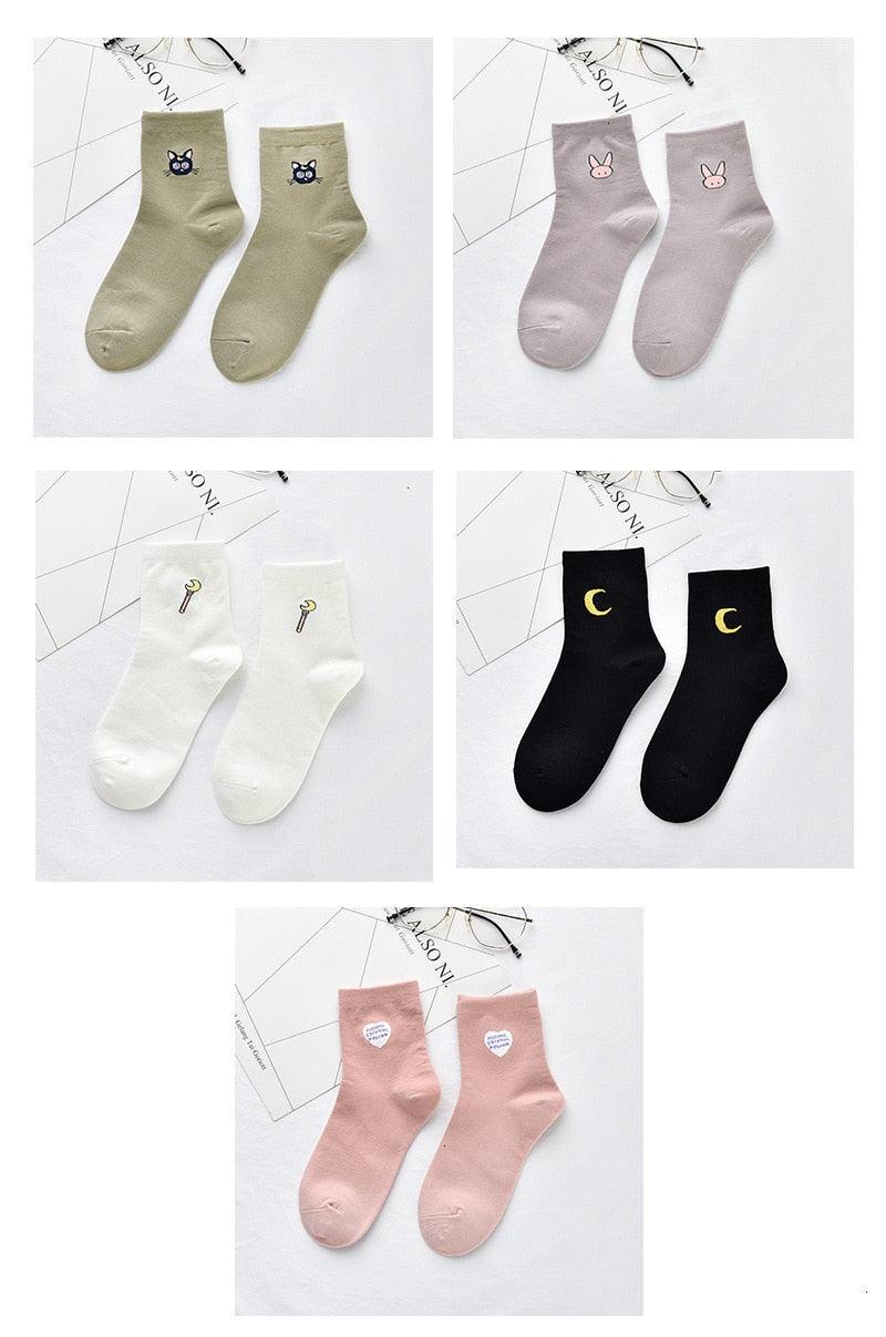 Solid Lovely Patterned Harajuku Socks Cotton Casual Cute Animal New Year Gift Socks For Female Sweat Absorption Breathable Socks For Men And Women