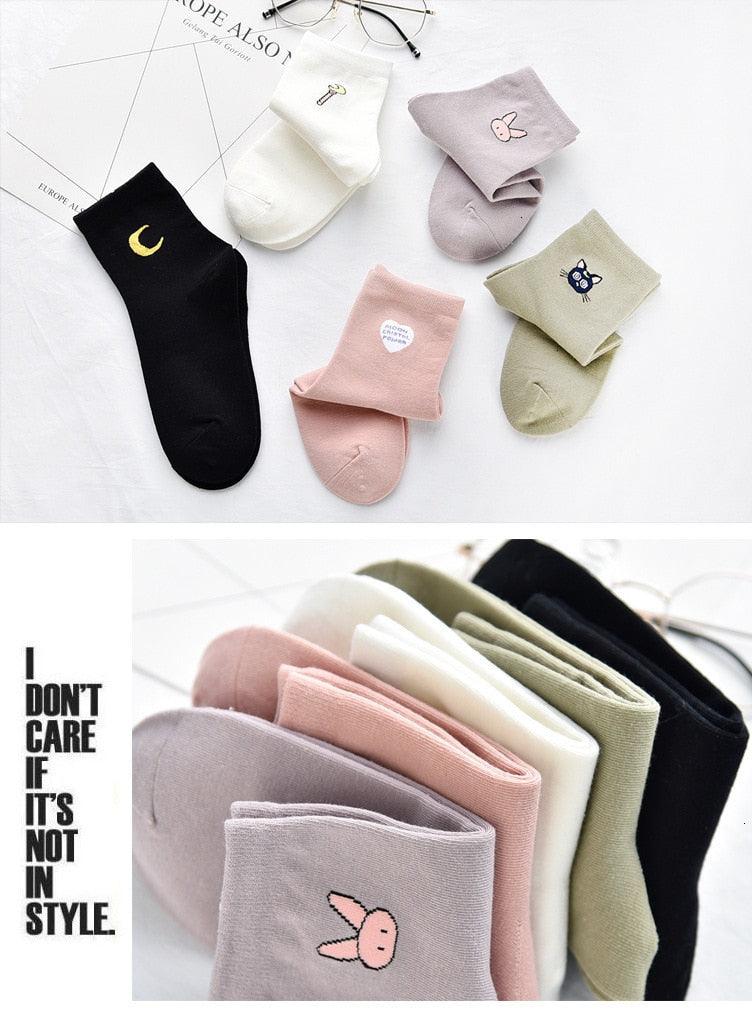 Solid Lovely Patterned Harajuku Socks Cotton Casual Cute Animal New Year Gift Socks For Female Sweat Absorption Breathable Socks For Men And Women