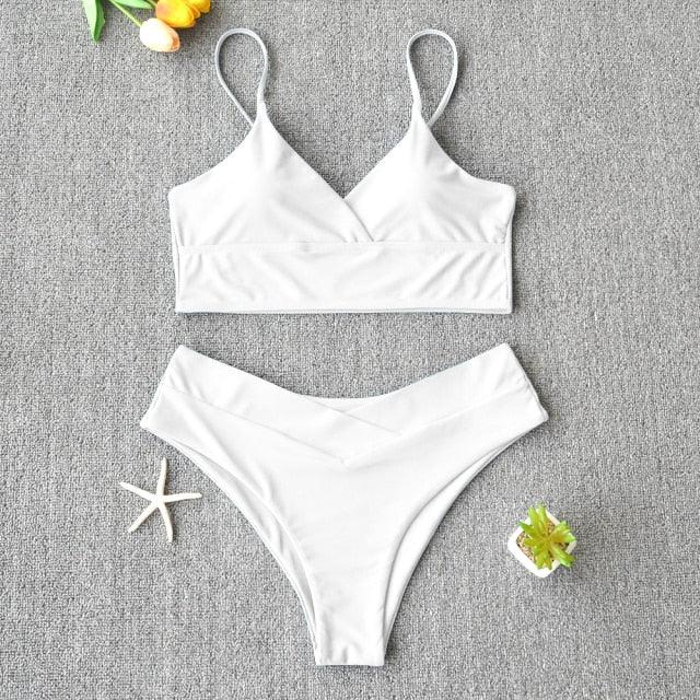 Solid Swimsuit Women Bikini Push Up Women's Crisscross Halter Bandage Bikini Strappy Bottom Swimsuits Swimwear Bikini Set Bathing Suit Two Piece Swim Suit Female