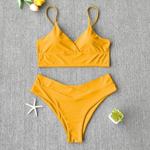 Solid Swimsuit Women Bikini Push Up Women's Crisscross Halter Bandage Bikini Strappy Bottom Swimsuits Swimwear Bikini Set Bathing Suit Two Piece Swim Suit Female