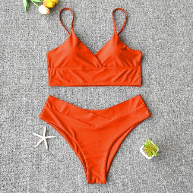 Solid Swimsuit Women Bikini Push Up Women's Crisscross Halter Bandage Bikini Strappy Bottom Swimsuits Swimwear Bikini Set Bathing Suit Two Piece Swim Suit Female