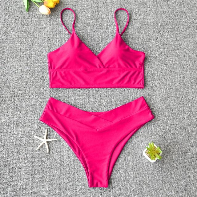 Solid Swimsuit Women Bikini Push Up Women's Crisscross Halter Bandage Bikini Strappy Bottom Swimsuits Swimwear Bikini Set Bathing Suit Two Piece Swim Suit Female