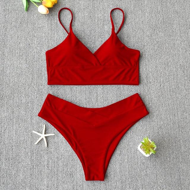 Solid Swimsuit Women Bikini Push Up Women's Crisscross Halter Bandage Bikini Strappy Bottom Swimsuits Swimwear Bikini Set Bathing Suit Two Piece Swim Suit Female