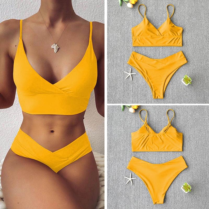 Solid Swimsuit Women Bikini Push Up Women's Crisscross Halter Bandage Bikini Strappy Bottom Swimsuits Swimwear Bikini Set Bathing Suit Two Piece Swim Suit Female