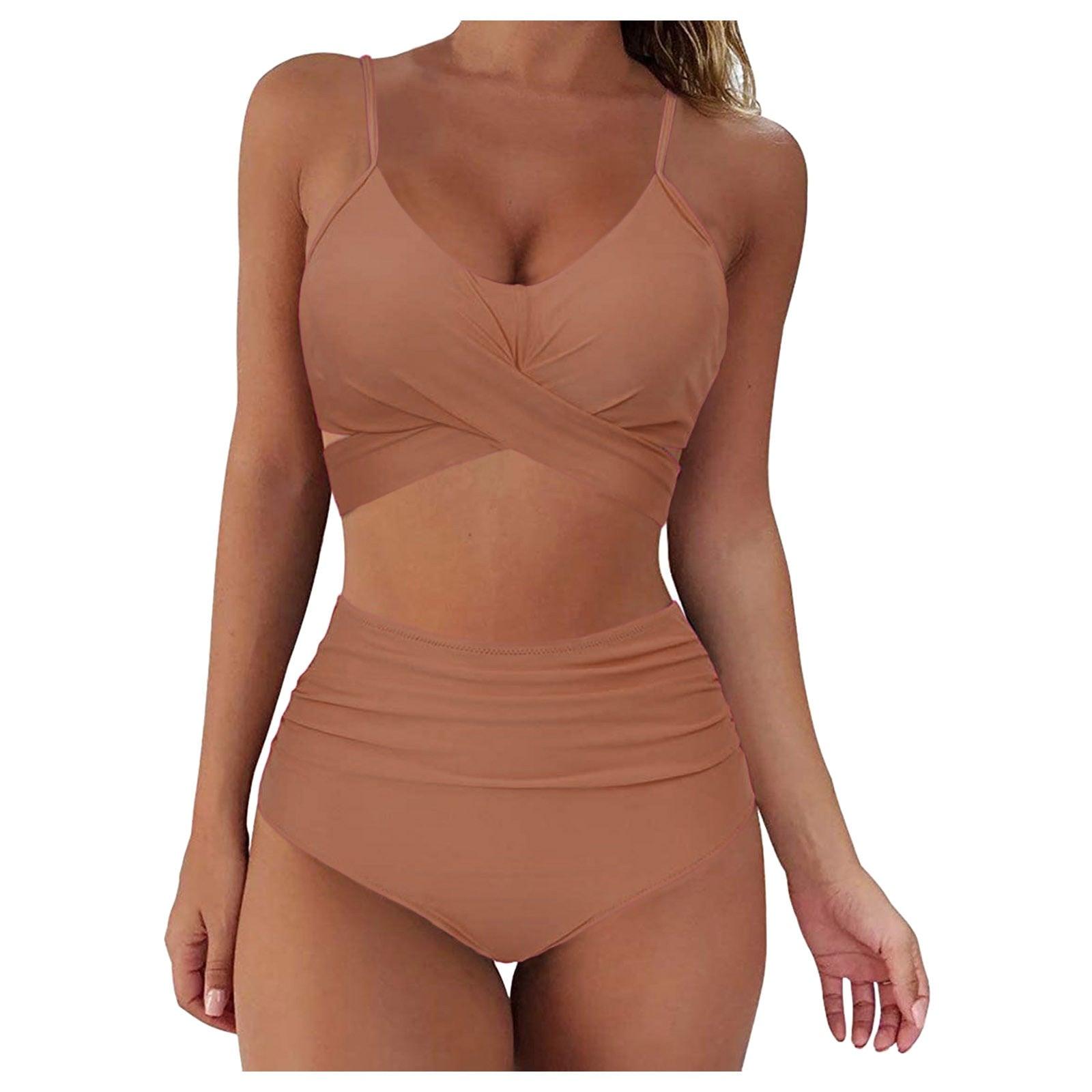 Solid Swimwear Women Top Swimsuit Bikini Solid Push Up High Cut Lace Up Halter Bikini Set Women High Waist Bikini Twist Front Swimsuits Lace Up Bikini Tops 2 Piece Bathing Suits Summer Swimsuit