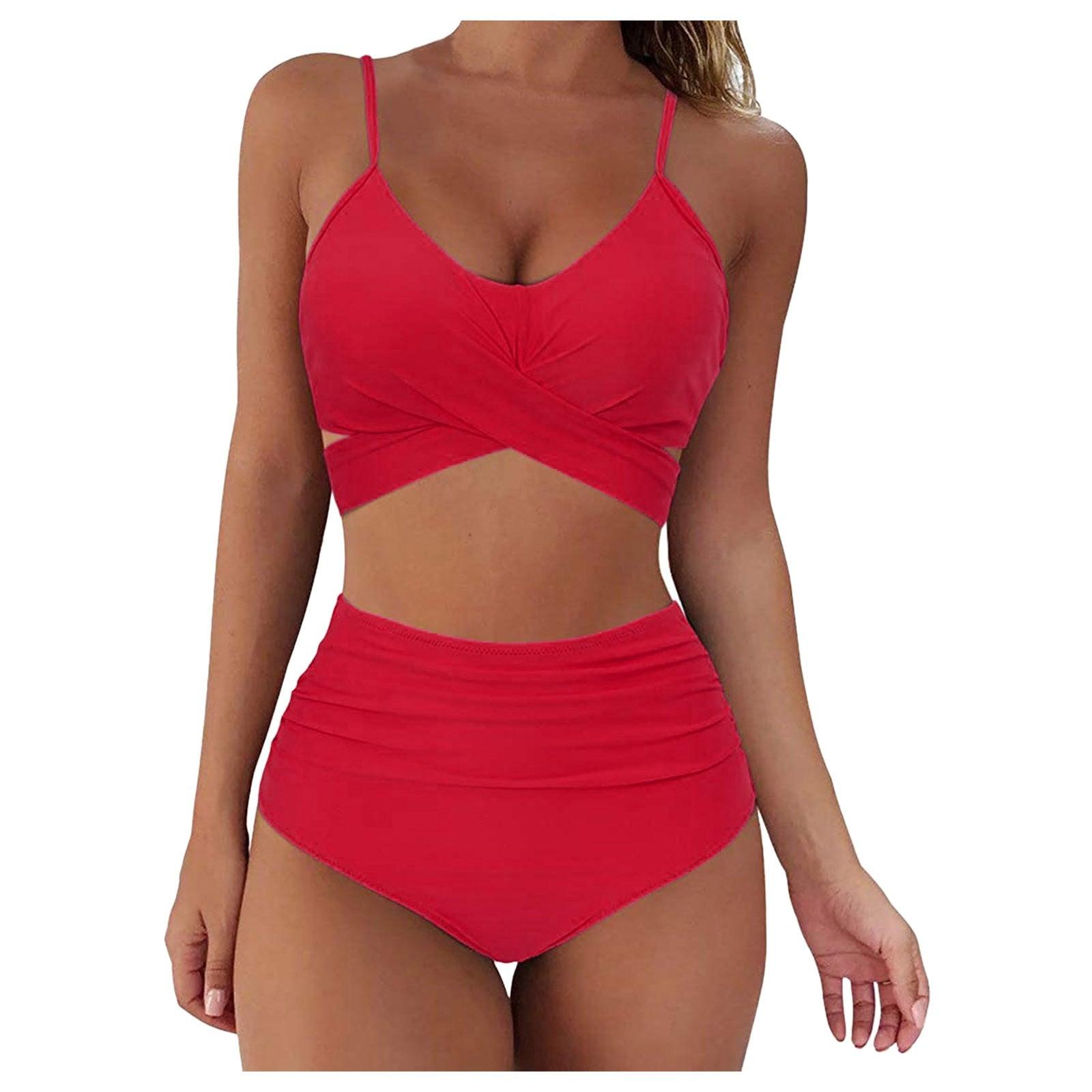 Solid Swimwear Women Top Swimsuit Bikini Solid Push Up High Cut Lace Up Halter Bikini Set Women High Waist Bikini Twist Front Swimsuits Lace Up Bikini Tops 2 Piece Bathing Suits Summer Swimsuit