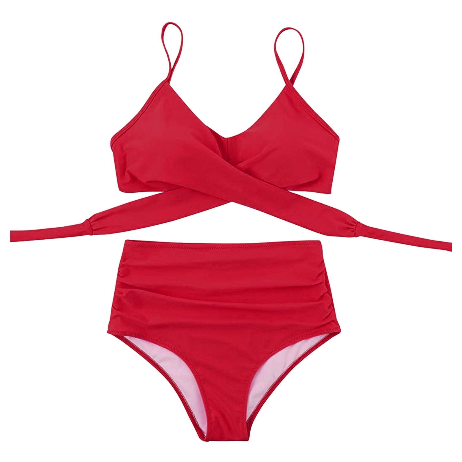 Solid Swimwear Women Top Swimsuit Bikini Solid Push Up High Cut Lace Up Halter Bikini Set Women High Waist Bikini Twist Front Swimsuits Lace Up Bikini Tops 2 Piece Bathing Suits Summer Swimsuit