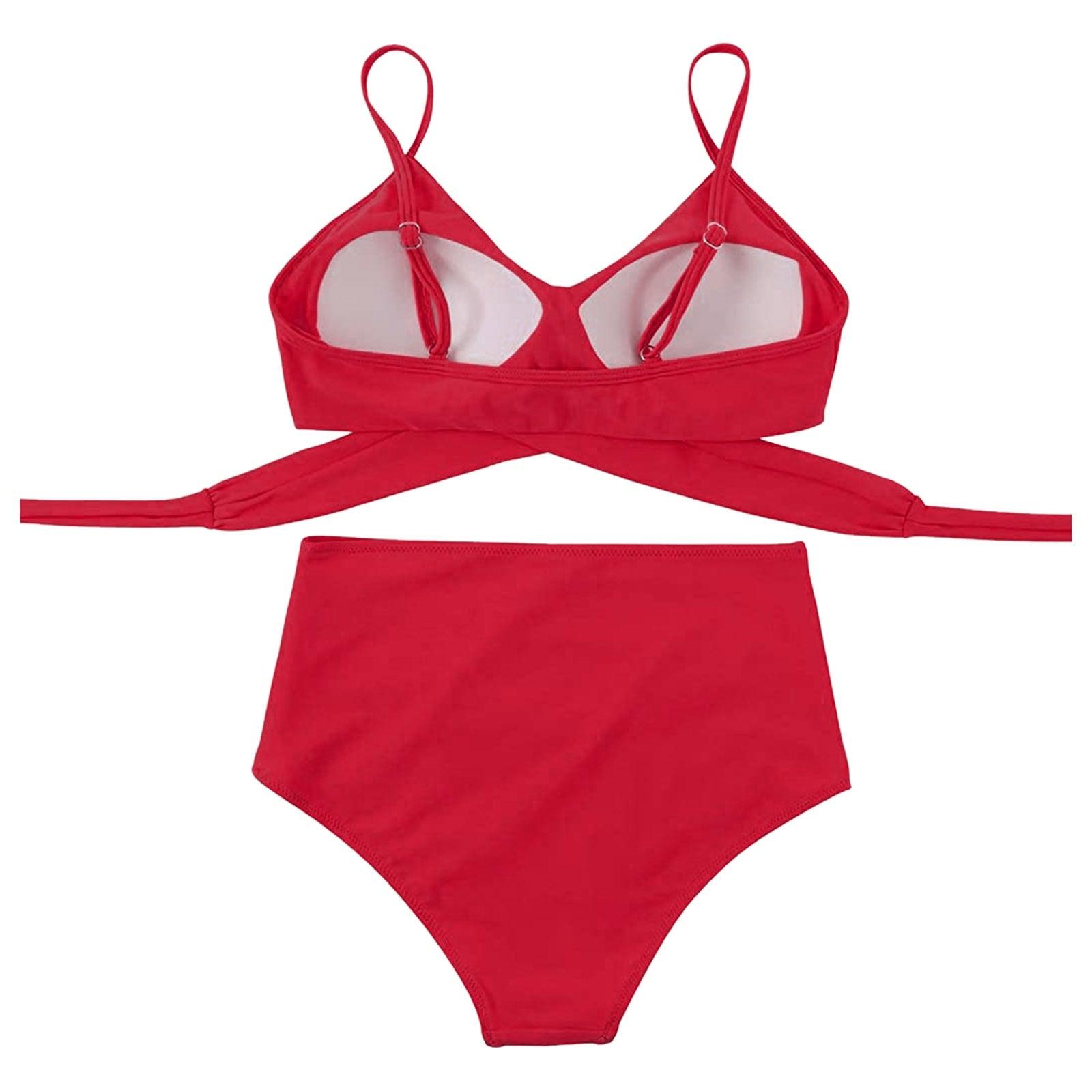 Solid Swimwear Women Top Swimsuit Bikini Solid Push Up High Cut Lace Up Halter Bikini Set Women High Waist Bikini Twist Front Swimsuits Lace Up Bikini Tops 2 Piece Bathing Suits Summer Swimsuit