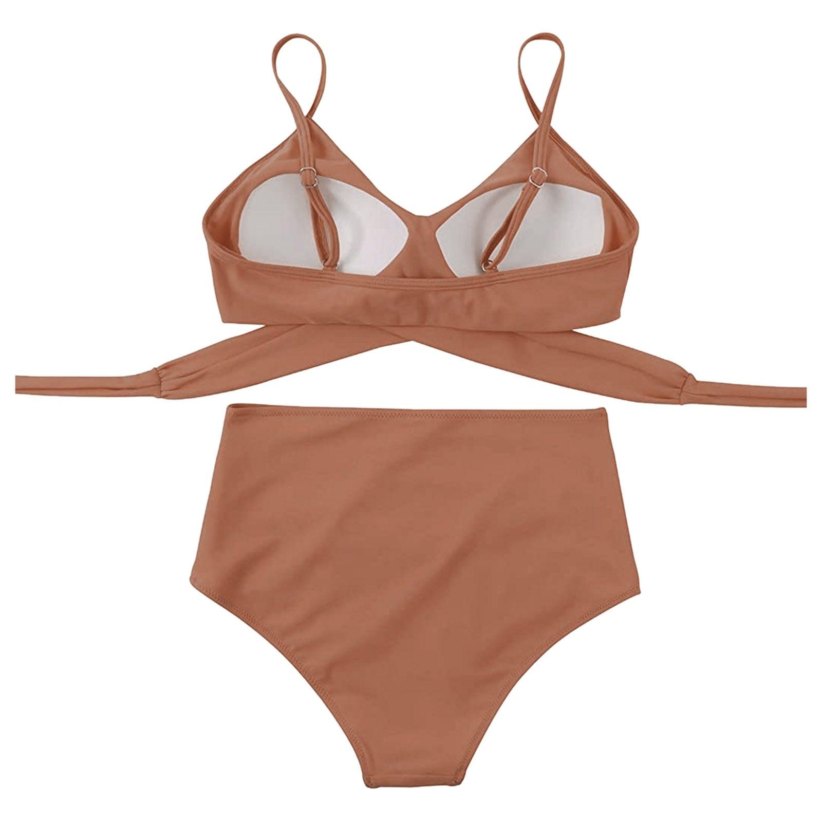 Solid Swimwear Women Top Swimsuit Bikini Solid Push Up High Cut Lace Up Halter Bikini Set Women High Waist Bikini Twist Front Swimsuits Lace Up Bikini Tops 2 Piece Bathing Suits Summer Swimsuit