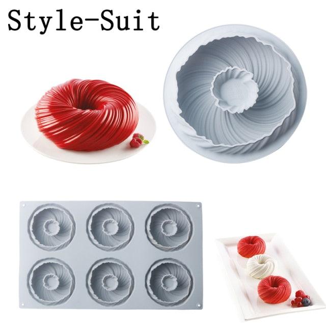 Spiral Donut Dessert Silicone Cake Mold Homemade Party Chocolate Pastry Mould Decorating Tray Baking Tools Round Swirl Cake Mold For Baking Amazing Dessert Art Silicone 3D Mould