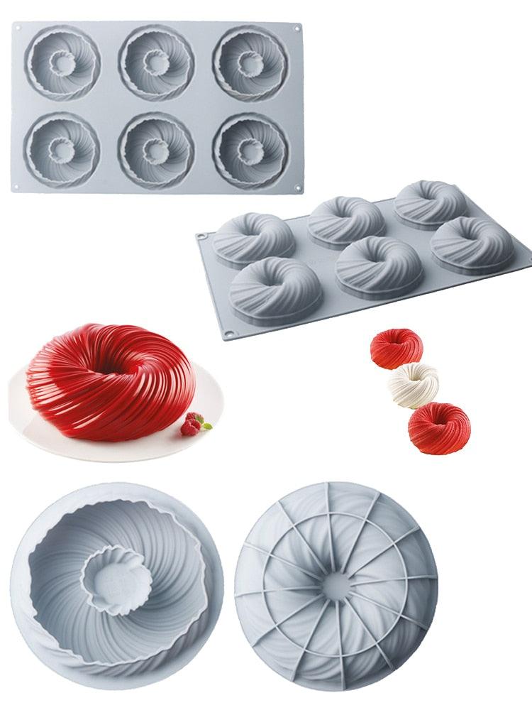 Spiral Donut Dessert Silicone Cake Mold Homemade Party Chocolate Pastry Mould Decorating Tray Baking Tools Round Swirl Cake Mold For Baking Amazing Dessert Art Silicone 3D Mould