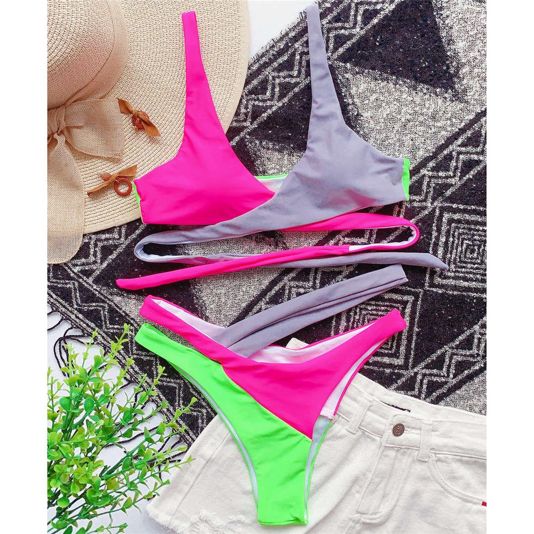 Splicing Bikini Female Swimsuit Two Piece Bikini Swimsuit for Women High Waist Crisscross Halter Wrap Bathing Suits with Bikini Bottom Women Swimwear Two-piece Bikini set Asymmetric Mid Waist Bather Bathing Suit Swim