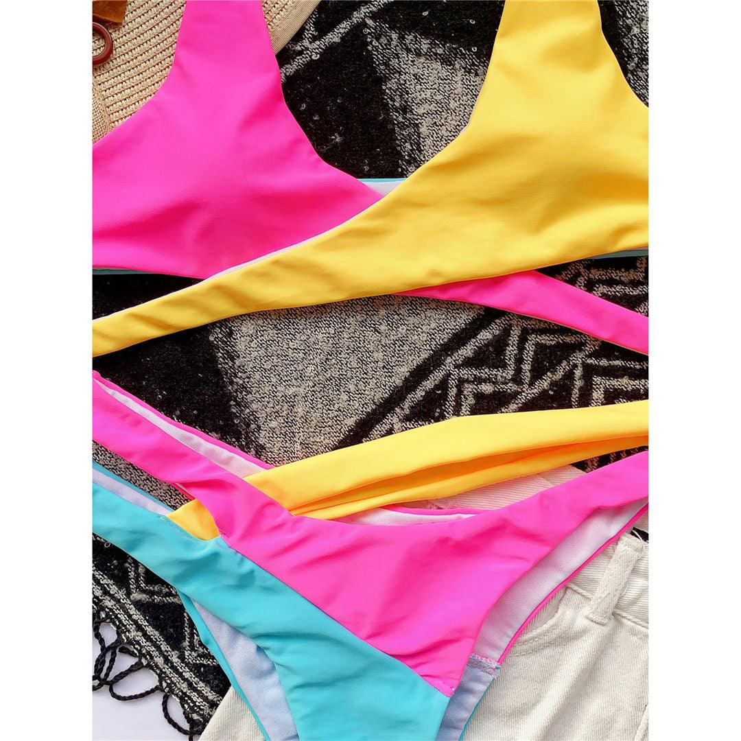 Splicing Bikini Female Swimsuit Two Piece Bikini Swimsuit for Women High Waist Crisscross Halter Wrap Bathing Suits with Bikini Bottom Women Swimwear Two-piece Bikini set Asymmetric Mid Waist Bather Bathing Suit Swim