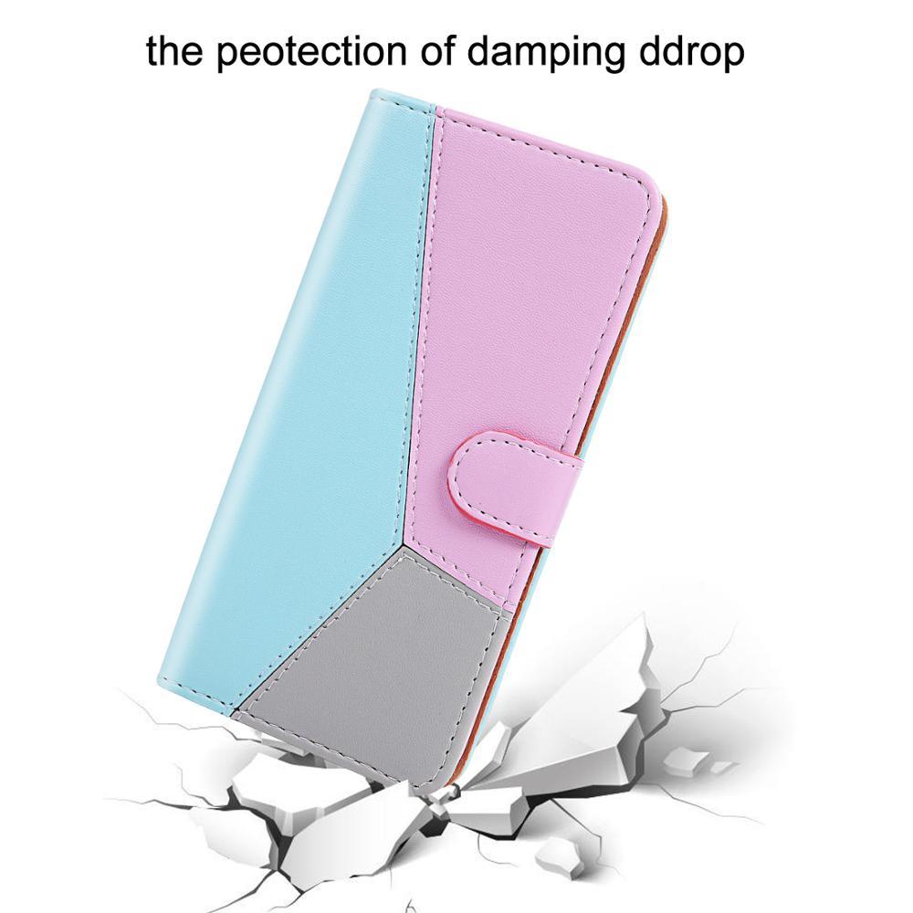 Splicing Leather Case for Xiaomi Redmi Note 11 10 9 9S 8T 7 Pro Phone Back Cover Redmi 9A 9T 9C Case Flip Book Stand Shell Leather Magnetic Flip Case Cover with Card Holder