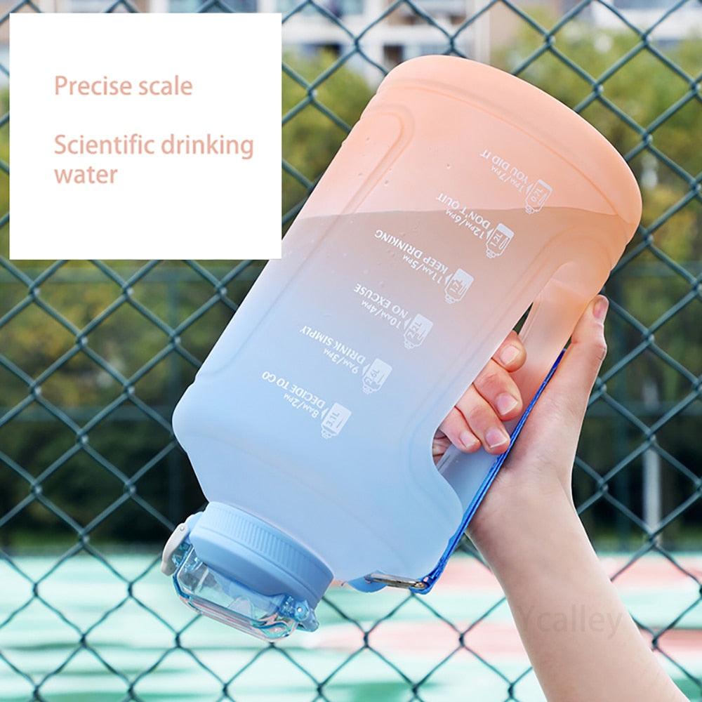 Sport 2l Water Bottle Reminder Plastic Straw Water Bottle Fitness Big Bottles 1500ML / 2300ML / 3800ML 2 liter  Sports Drinking Bottle Reusable Easy Clean Sealing Water Bottle with Lanyard for Hiking