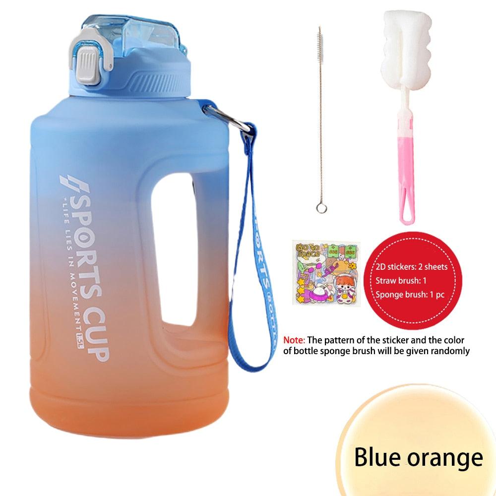 Sport 2l Water Bottle Reminder Plastic Straw Water Bottle Fitness Big Bottles 1500ML / 2300ML / 3800ML 2 liter  Sports Drinking Bottle Reusable Easy Clean Sealing Water Bottle with Lanyard for Hiking