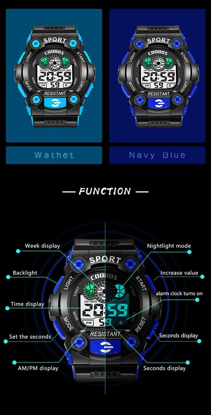 Sport Waterproof Watches Fashion LED Luminous Digital Watches For Kids Multifunction Calendar Alarm Date Wrist Watches LED Timing Backlight Multifunctional Military Watch Lightweight Outdoor Tactical Sports