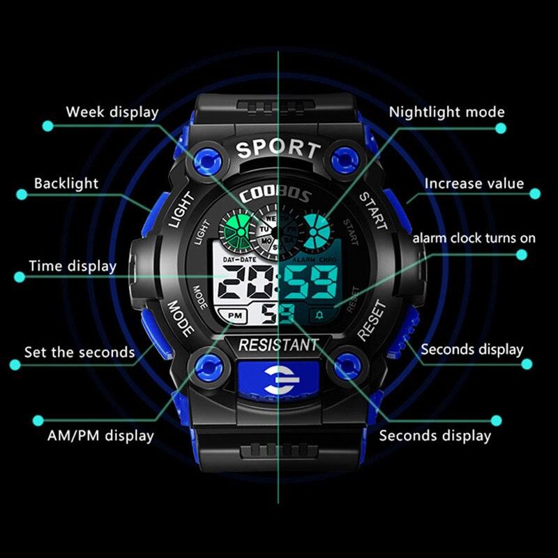 Sport Waterproof Watches Fashion LED Luminous Digital Watches For Kids Multifunction Calendar Alarm Date Wrist Watches LED Timing Backlight Multifunctional Military Watch Lightweight Outdoor Tactical Sports