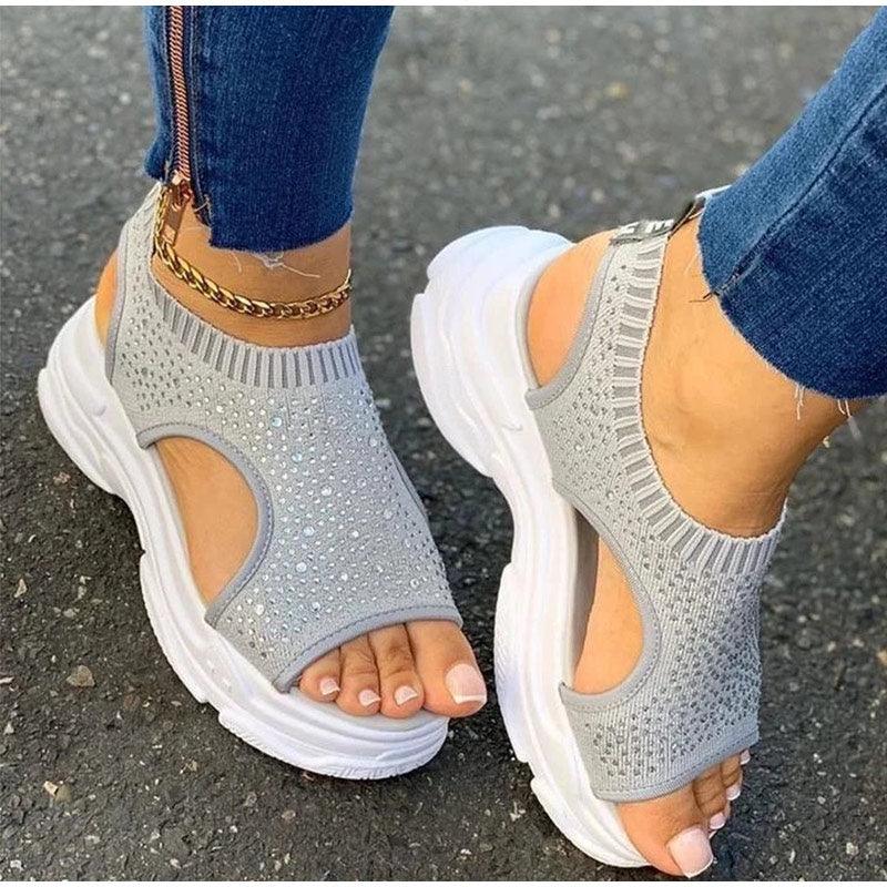 Sport Women's Comfortable Footwear Summer Platform Sandals Shoes Female Slip On Peep Toe Knitted Footwear Summer Sandals Women Shoes Female Slip On Elegant Sneakers