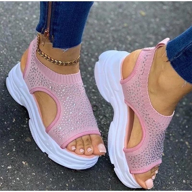 Sport Women's Comfortable Footwear Summer Platform Sandals Shoes Female Slip On Peep Toe Knitted Footwear Summer Sandals Women Shoes Female Slip On Elegant Sneakers