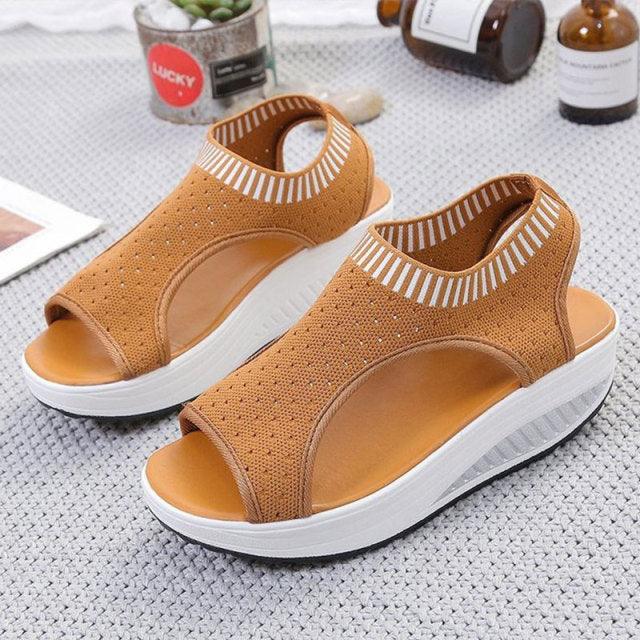 Sport Women's Comfortable Footwear Summer Platform Sandals Shoes Female Slip On Peep Toe Knitted Footwear Summer Sandals Women Shoes Female Slip On Elegant Sneakers