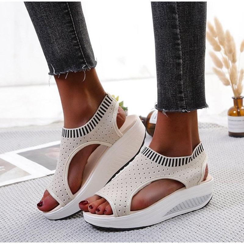 Sport Women's Comfortable Footwear Summer Platform Sandals Shoes Female Slip On Peep Toe Knitted Footwear Summer Sandals Women Shoes Female Slip On Elegant Sneakers