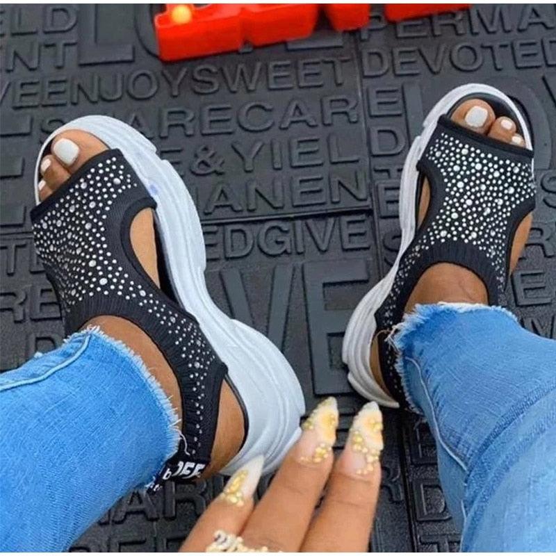 Sport Women's Comfortable Footwear Summer Platform Sandals Shoes Female Slip On Peep Toe Knitted Footwear Summer Sandals Women Shoes Female Slip On Elegant Sneakers