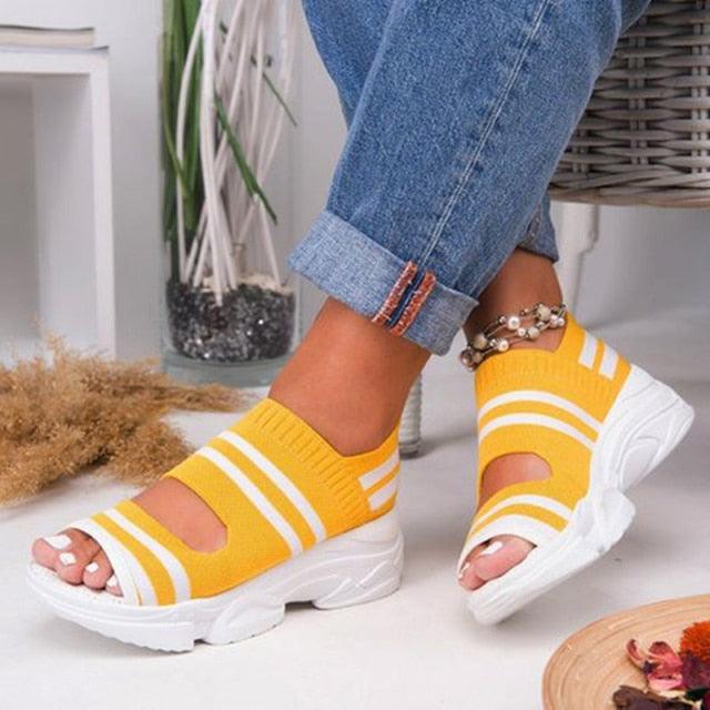 Sport Women's Comfortable Footwear Summer Platform Sandals Shoes Female Slip On Peep Toe Knitted Footwear Summer Sandals Women Shoes Female Slip On Elegant Sneakers