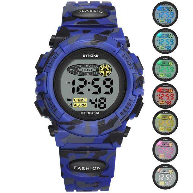 Sports Military Kids Digital Watches Student Childrens Watch Fashion Luminous Led Alarm Camouflage Green Waterproof Digital Sport Watches For Kids Birthday Presents Gifts