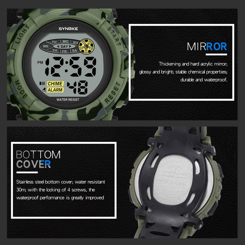 Sports Military Kids Digital Watches Student Childrens Watch Fashion Luminous Led Alarm Camouflage Green Waterproof Digital Sport Watches For Kids Birthday Presents Gifts