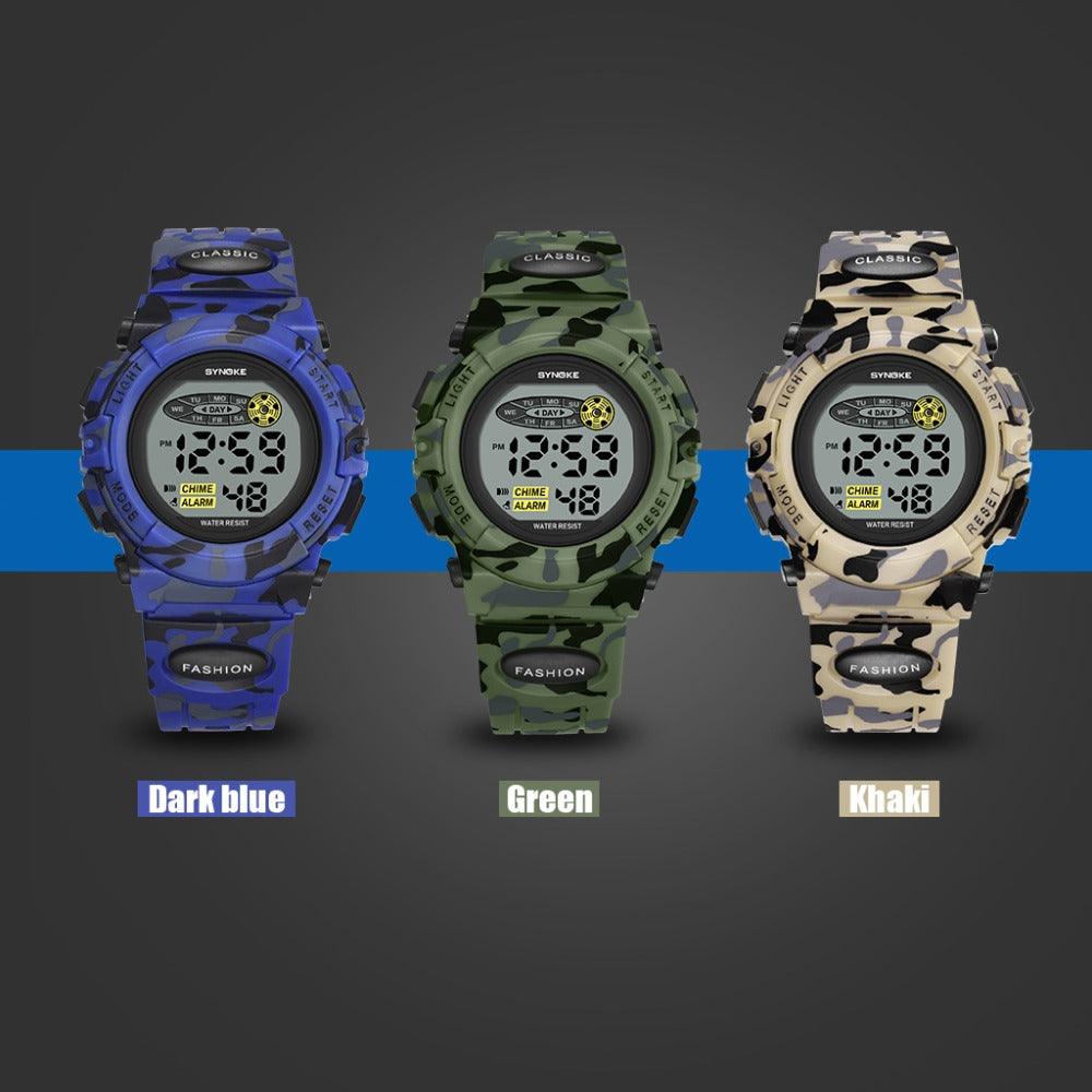 Sports Military Kids Digital Watches Student Childrens Watch Fashion Luminous Led Alarm Camouflage Green Waterproof Digital Sport Watches For Kids Birthday Presents Gifts