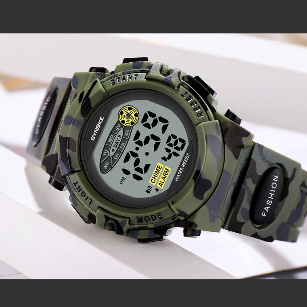 Sports Military Kids Digital Watches Student Childrens Watch Fashion Luminous Led Alarm Camouflage Green Waterproof Digital Sport Watches For Kids Birthday Presents Gifts