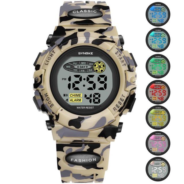 Sports Military Kids Digital Watches Student Childrens Watch Fashion Luminous Led Alarm Camouflage Green Waterproof Digital Sport Watches For Kids Birthday Presents Gifts