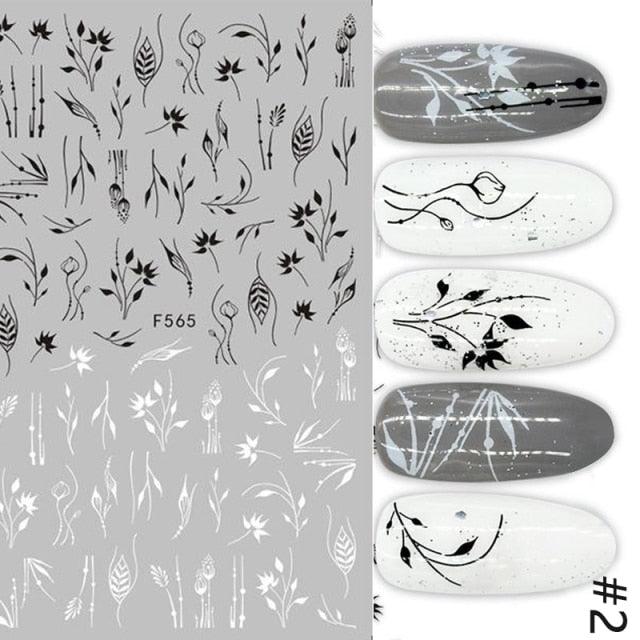 Spring Abtract Stripe Lines Flower Leaves 3D Nail Sticker Black White Butterfly Transfer Decals Slider Nail Art Decoration Decals Sticker For Pretty Girl Self-Adhesive Nail Decals Designer Nail Stickers for Acrylic Nail Art Decals Water Transfer Nail