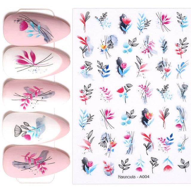 Spring Abtract Stripe Lines Flower Leaves 3D Nail Sticker Black White Butterfly Transfer Decals Slider Nail Art Decoration Decals Sticker For Pretty Girl Self-Adhesive Nail Decals Designer Nail Stickers for Acrylic Nail Art Decals Water Transfer Nail