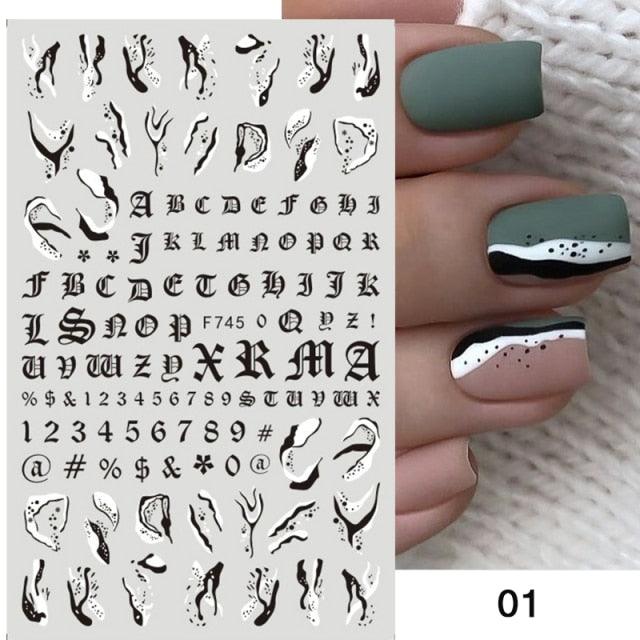 Spring Abtract Stripe Lines Flower Leaves 3D Nail Sticker Black White Butterfly Transfer Decals Slider Nail Art Decoration Decals Sticker For Pretty Girl Self-Adhesive Nail Decals Designer Nail Stickers for Acrylic Nail Art Decals Water Transfer Nail