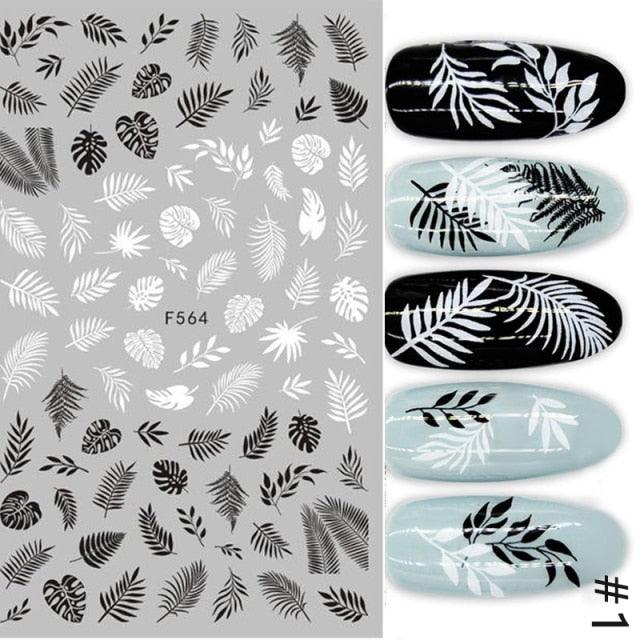 Spring Abtract Stripe Lines Flower Leaves 3D Nail Sticker Black White Butterfly Transfer Decals Slider Nail Art Decoration Decals Sticker For Pretty Girl Self-Adhesive Nail Decals Designer Nail Stickers for Acrylic Nail Art Decals Water Transfer Nail